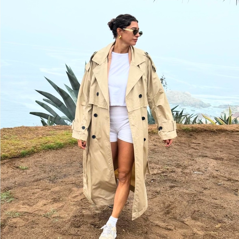 Zara coat jacket overcoat trench duster long beige tan casual